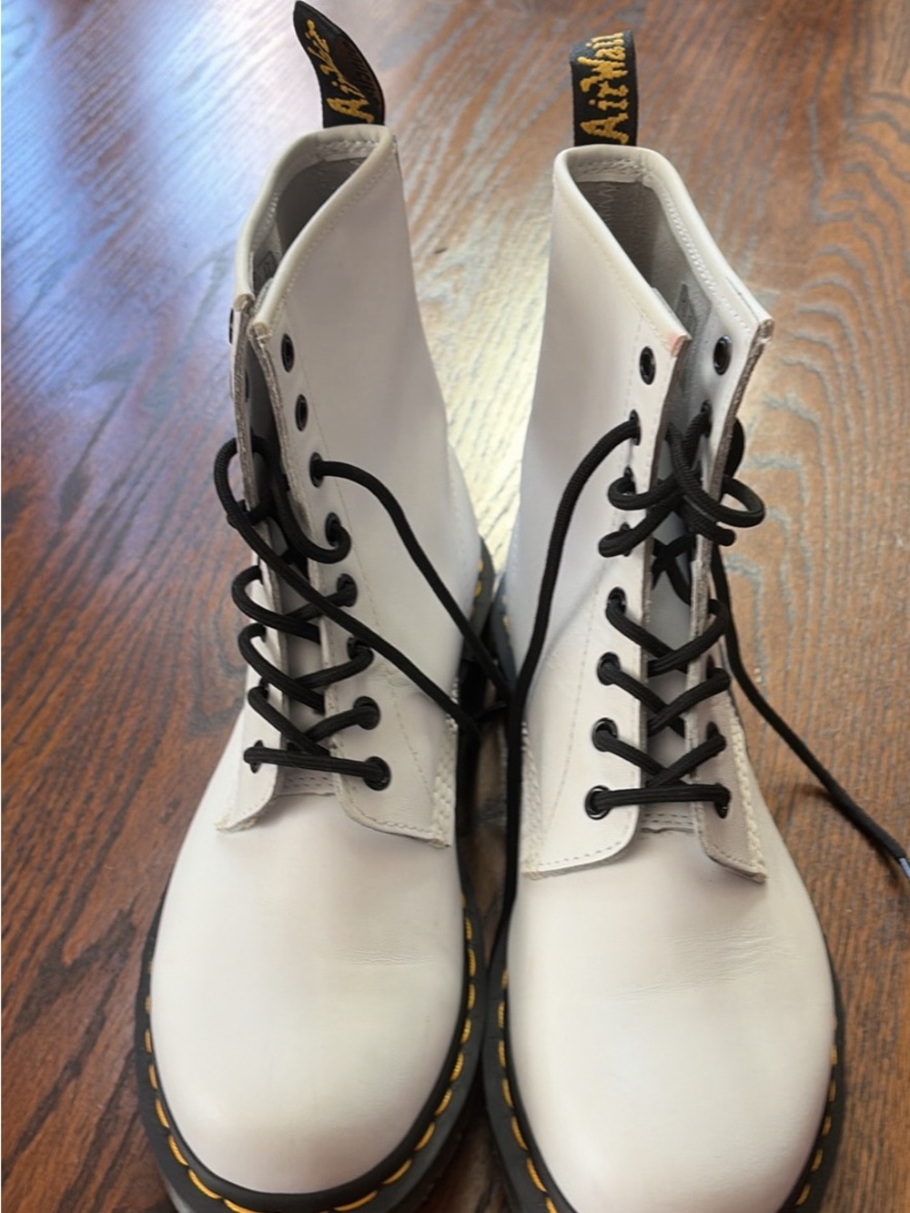 Dr. Martens White Leather Lace-Up Combat Boots with Black Laces